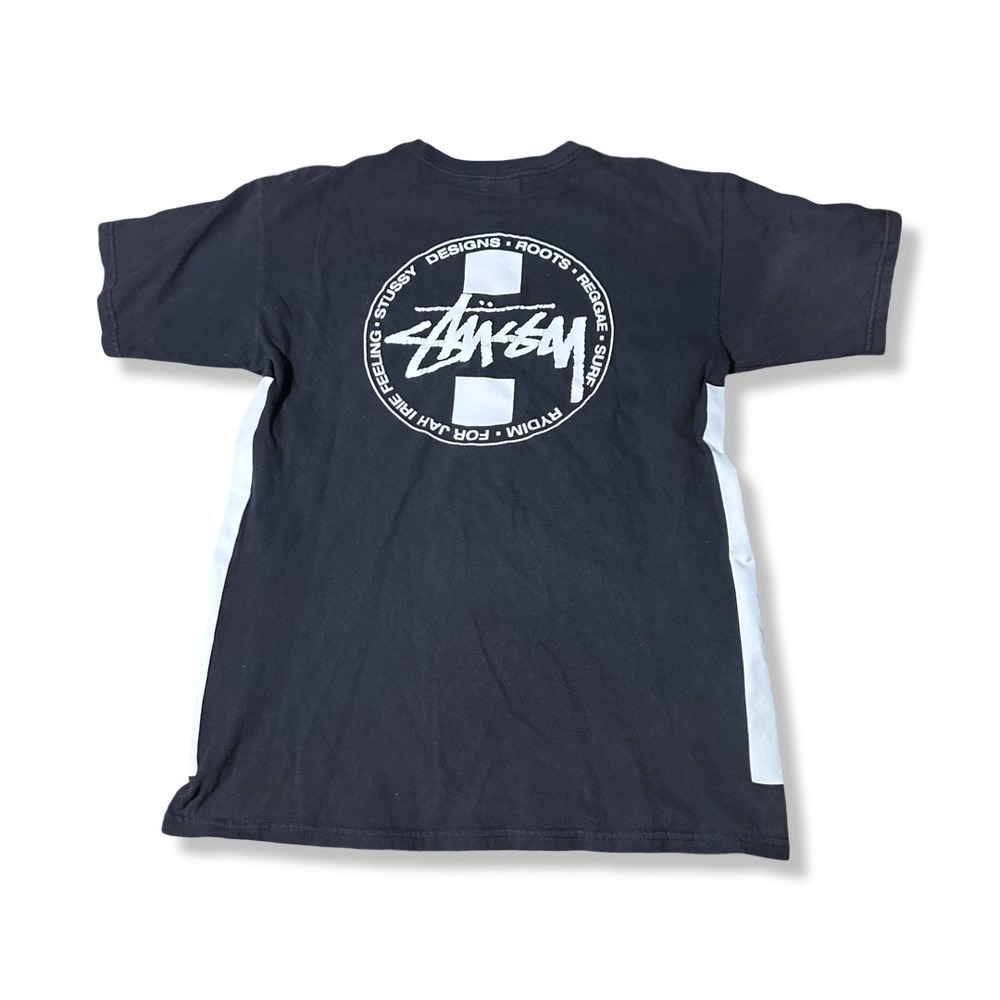 Stussy T-Shirt Mens Medium Black Excellent Roots Reggae Surf Graphic Tee Y2K